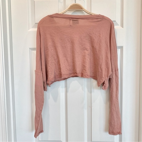 Dusty Rose Pink Dolman V-Neck Long Sleeve Crop Top - Picture 4 of 5